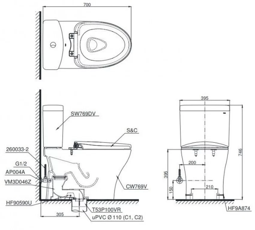 Chi tiết Bồn cầu TOTO CS769CDRW15 Chi tiết Bồn cầu TOTO CS769CDRW15