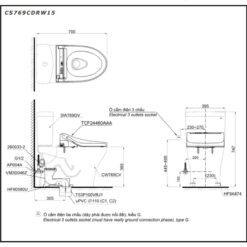 Bồn cầu TOTO CS769CDRW15 2 khối nắp điện tử Washlet C5 TCF24460AAA giấu dây