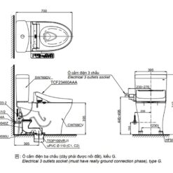 Bồn cầu TOTO CS769CDRW17 2 khối nắp điện tử Washlet C2 TCF23460AAA giấu dây