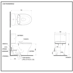 Bồn cầu TOTO CS769DRE2 2 khối nắp rửa cơ TCW07S 21 Bồn cầu TOTO CS769DRE2 2 khối nắp rửa cơ TCW07S