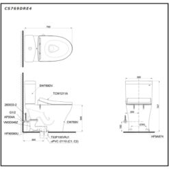 Bồn cầu TOTO CS769DRE4 2 khối nắp rửa cơ TCW1211A