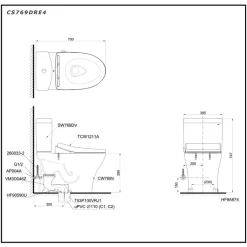 Bồn cầu TOTO CS769DRE4 2 khối nắp rửa cơ TCW1211A