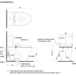 Bồn cầu TOTO CS769DRW11 2 khối nắp điện tử Washlet S7 TCF4911Z