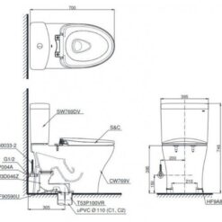 Bồn cầu TOTO CS769DRW14 2 khối nắp điện tử Washlet C5 TCF24410AAA