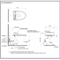 Bồn cầu TOTO CS769DRW14 2 khối nắp điện tử Washlet C5 TCF24410AAA