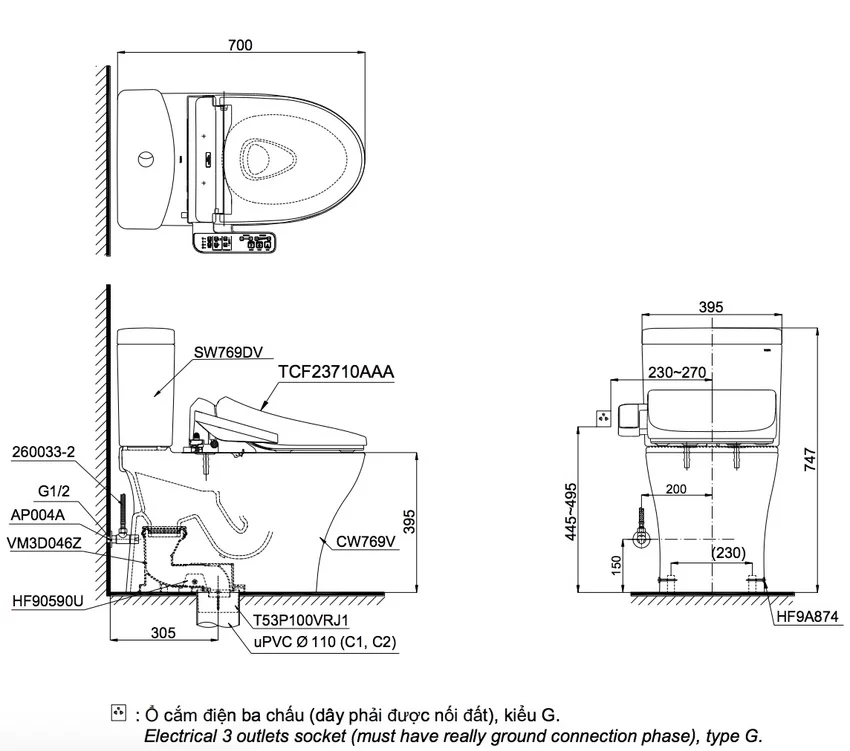 Bồn cầu TOTO CS769DRW18 hai khối Bồn cầu TOTO CS769DRW18 hai khối