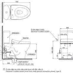 Bồn cầu TOTO CS838CDW12 2 khối nắp điện tử Washlet S7 TCF4911EZ giấu dây