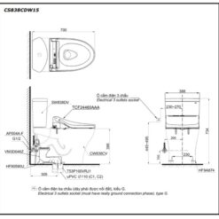 Bồn cầu TOTO CS838CDW15 2 khối nắp điện tử Washlet C5 TCF24460AAA giấu dây
