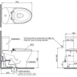 Bồn cầu TOTO CS838CDW15 2 khối nắp điện tử Washlet C5 TCF24460AAA giấu dây
