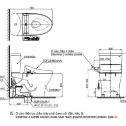 Bồn cầu TOTO CS838CDW17 2 khối nắp điện tử Washlet C2 TCF23460AAA giấu dây