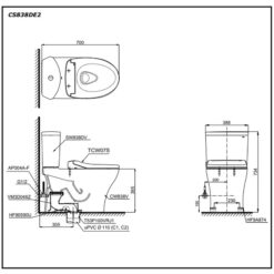Bồn cầu TOTO CS838DE2 2 khối nắp rửa cơ TCW07S
