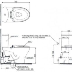 Bồn cầu TOTO CS838DW14 2 khối nắp điện tử Washlet C5 TCF24410AAA