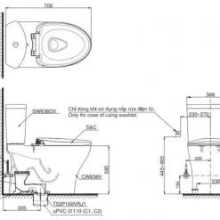 Bồn cầu TOTO CS838DW14 2 khối nắp điện tử Washlet C5 TCF24410AAA