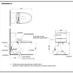 Bồn cầu TOTO CS838DW14 2 khối nắp điện tử Washlet C5 TCF24410AAA