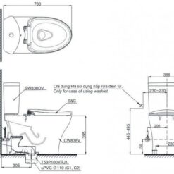 Bồn cầu TOTO CS838DW18 2 khối nắp điện tử TCF23710AAA Washlet C2 cơ bản