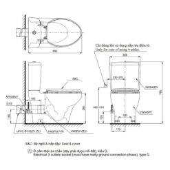 Bồn cầu TOTO CS945PDW14 2 khối nắp điện tử Washlet C5 TCF24410AAA thoát ngang