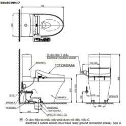 Bồn cầu TOTO CS948CDW17 2 khối nắp điện tử Washlet C2 TCF23460AAA giấu dây