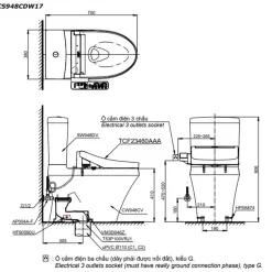 Bồn cầu TOTO CS948CDW17 2 khối nắp điện tử Washlet C2 TCF23460AAA giấu dây