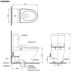 Bồn cầu TOTO CS948DE4 2 khối nắp rửa cơ TCW1211A