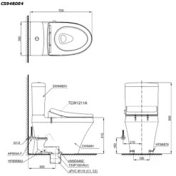 Bồn cầu TOTO CS948DE4 2 khối nắp rửa cơ TCW1211A