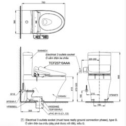 Bồn cầu TOTO CS948DW18 2 khối nắp điện tử TCF23710AAA Washlet C2 cơ bản