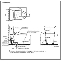 Bồn cầu TOTO CS986CGW12 2 khối nắp điện tử Washlet S7 TCF4911EZ giấu dây