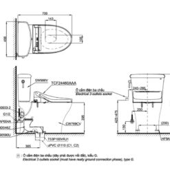 Bồn cầu TOTO CS986CGW15 2 khối nắp điện tử Washlet C5 TCF24460AAA giấu dây