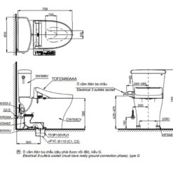 Bồn cầu TOTO CS986CGW17 2 khối nắp điện tử Washlet C2 TCF23460AAA giấu dây