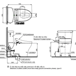 Bồn cầu TOTO CS986CGW17 2 khối nắp điện tử Washlet C2 TCF23460AAA giấu dây