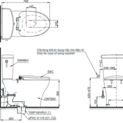 Bồn cầu TOTO CS986GE2 2 khối nắp rửa cơ TCW07S