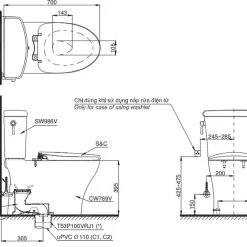 Bồn cầu TOTO CS986GE2 2 khối nắp rửa cơ TCW07S 21 Bồn cầu TOTO CS986GE2 2 khối nắp rửa cơ TCW07S