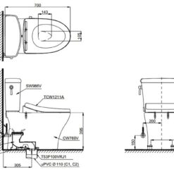 Bồn cầu TOTO CS986GE4 2 khối nắp rửa cơ TCW1211A