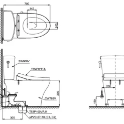 Bồn cầu TOTO CS986GE4 2 khối nắp rửa cơ TCW1211A 18 Bồn cầu TOTO CS986GE4 2 khối nắp rửa cơ TCW1211A
