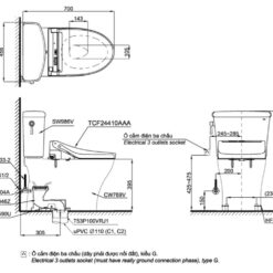 Bồn cầu TOTO CS986GW14 2 khối nắp điện tử Washlet C5 TCF24410AAA