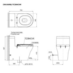 Bồn cầu TOTO CW166RB TCF34320GAA T53P100VR 1 khối nắp điện tử Washlet S5