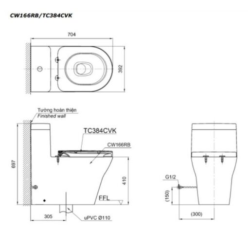 Bồn cầu TOTO CW166RB TCF34320GAA T53P100VR 1 khối nắp điện tử Washlet S5