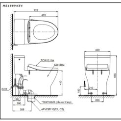 Bồn cầu TOTO MS188VKE4 T53P100VR 1 khối nắp rửa cơ TCW1211A