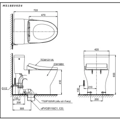 Bồn cầu TOTO MS188VKE4 T53P100VR 1 khối nắp rửa cơ TCW1211A 16 Bồn cầu TOTO MS188VKE4 T53P100VR 1 khối nắp rửa cơ TCW1211A