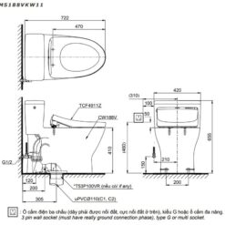 Bồn cầu TOTO MS188VKW11 T53P100VR 1 khối nắp điện tử Washlet S7 TCF4911Z