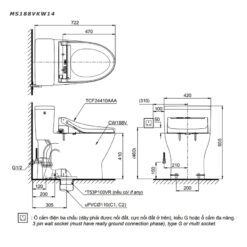 Bồn cầu TOTO MS188VKW14 T53P100VR 1 khối nắp điện tử Washlet C5 TCF24410AAA