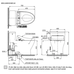 Bồn cầu TOTO MS188VKW16 T53P100VR 1 khối nắp điện tử Washlet C2 TCF23410AAA 15 Bồn cầu TOTO MS188VKW16 T53P100VR 1 khối nắp điện tử Washlet C2 TCF23410AAA