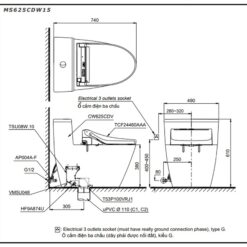 Bồn cầu TOTO MS625CDW15 1 khối nắp điện tử Washlet C5 TCF24460AAA giấu dây