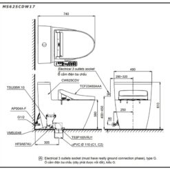 Bồn cầu TOTO MS625CDW17 1 khối nắp điện tử Washlet C2 TCF23460AAA giấu dây
