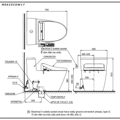 Bồn cầu TOTO MS625CDW17 1 khối nắp điện tử Washlet C2 TCF23460AAA giấu dây 5 Bồn cầu TOTO MS625CDW17 1 khối nắp điện tử Washlet C2 TCF23460AAA giấu dây