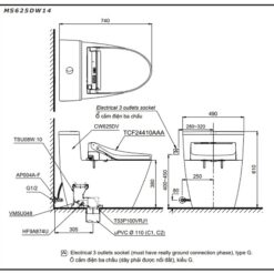 Bồn cầu TOTO MS625DW14 1 khối nắp điện tử Washlet C5 TCF24410AAA
