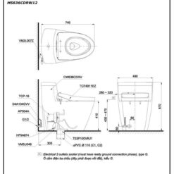 Bồn cầu TOTO MS636CDRW12 1 khối nắp điện tử Washlet S7 TCF4911EZ giấu dây