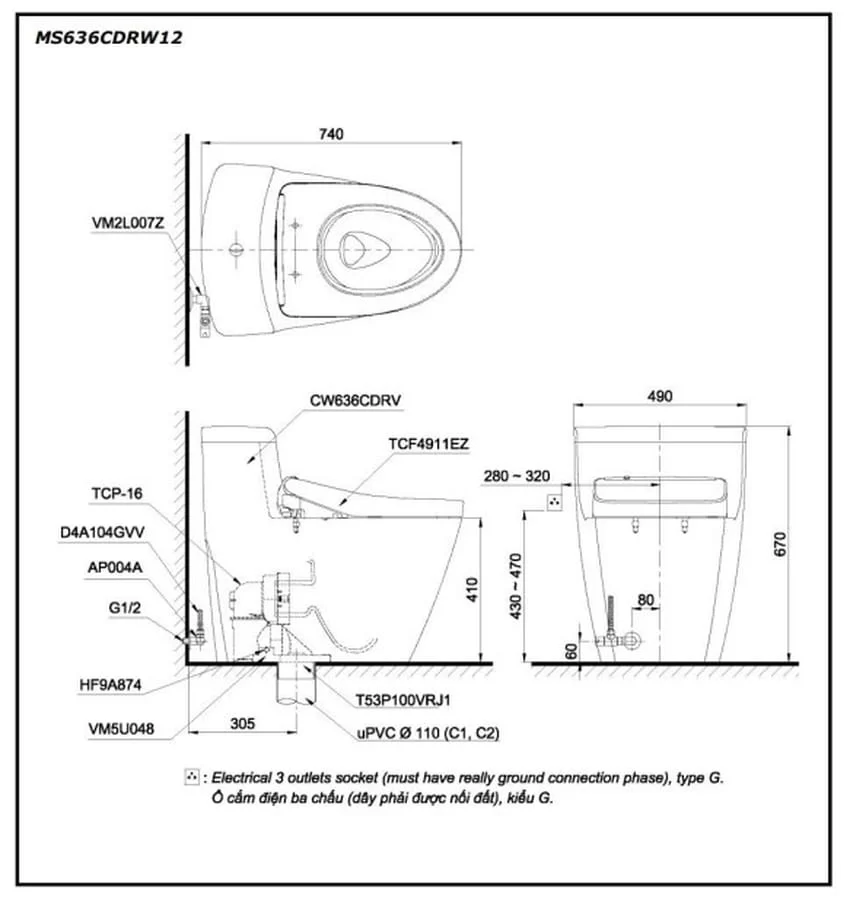 Bồn cầu TOTO MS636CDRW12 1 khối nắp điện tử Washlet S7 TCF4911EZ giấu dây 9 Bồn cầu TOTO MS636CDRW12 1 khối nắp điện tử Washlet S7 TCF4911EZ giấu dây