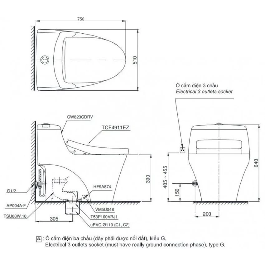 Bồn cầu TOTO MS823CDRW12 1 khối nắp điện tử Washlet S7 TCF4911EZ giấu dây 9 Bồn cầu TOTO MS823CDRW12 1 khối nắp điện tử Washlet S7 TCF4911EZ giấu dây