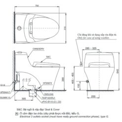 Bồn cầu TOTO MS823DRW11 1 khối nắp điện tử Washlet S7 TCF4911Z