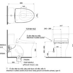 Bồn cầu TOTO MS855CDW12 1 khối nắp điện tử Washlet S7 TCF4911EZ giấu dây